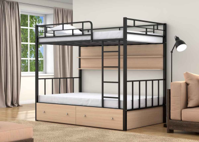 ДВУХЪЯРУСНАЯ МЕТАЛЛИЧЕСКАЯ КРОВАТЬ ВАЛЕНСИЯ 120 С ПОЛКАМИ И ЯЩИКАМИ