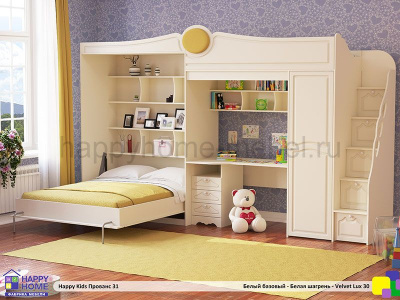 HAPPY KIDS ПРОВАНС 31: ШКАФ-КРОВАТЬ 180X140 И КРОВАТЬ-ЧЕРДАК 70Х180 С РАБОЧИМ МЕСТОМ