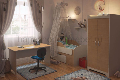 РАЗДВИЖНАЯ КРОВАТКА BAMBINI 01.1 МИКРО + ШКАФ 01.3 + СТОЛ 01.4 + ПОЛКА 02.5 - 2 ШТ. (ОТ 0+)