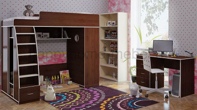 КРОВАТЬ-ЧЕРДАК BAMBINI 12 + СТЕЛЛАЖ BST + СТОЛ BSK