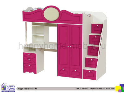 КРОВАТЬ - ЧЕРДАК С РАБОЧЕЙ ЗОНОЙ HAPPY KIDS ПРОВАНС 33 170Х80