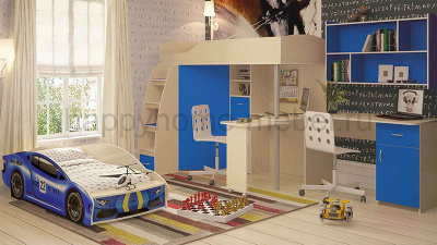 КРОВАТЬ-ЧЕРДАК ОРБИТА 1 МЕДИУМ + КРОВАТЬ-МАШИНА ЛАМБОРДЖИНИ + ПОЛКА + СТОЛ