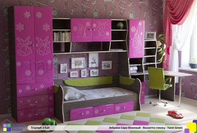 ДЕТСКАЯ СТЕНКА С РАЗДВИЖНОЙ КРОВАТЬЮ ТРИУМФ -3 (ПОЛНАЯ КОМПЛЕКТАЦИЯ)