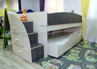 НИЗКАЯ ДВУХЪЯРУСНАЯ КРОВАТЬ BAMBINI 26 (ВАНИЛЬ/ЗЕБРАНО СЕРО БЕЖЕВЫЙ)