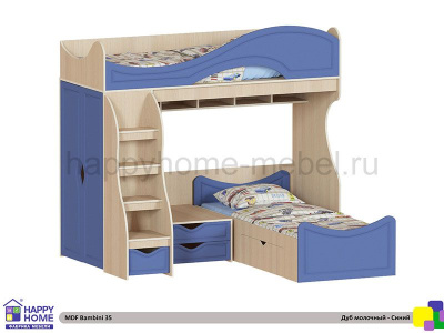 УГЛОВАЯ ДВУХЪЯРУСНАЯ КРОВАТЬ BAMBINI 35 МДФ