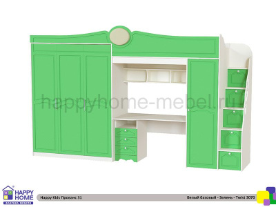 HAPPY KIDS ПРОВАНС 31: ШКАФ-КРОВАТЬ 180X140 И КРОВАТЬ-ЧЕРДАК 70Х180 С РАБОЧИМ МЕСТОМ