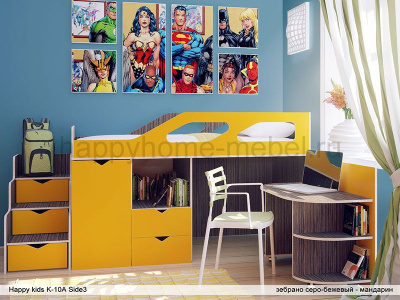 НИЗКАЯ КРОВАТЬ-ЧЕРДАК HAPPY KIDS K-10А С БОРТОМ SIDE-3
