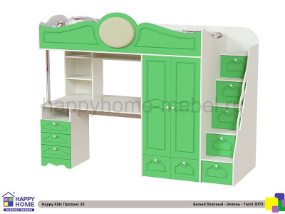 КРОВАТЬ - ЧЕРДАК С РАБОЧЕЙ ЗОНОЙ HAPPY KIDS ПРОВАНС 33 200Х90