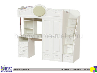 КРОВАТЬ - ЧЕРДАК С РАБОЧЕЙ ЗОНОЙ HAPPY KIDS ПРОВАНС 33 160Х70