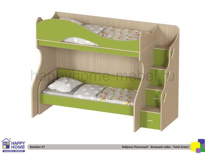 ДВУХЪЯРУСНАЯ КРОВАТЬ BAMBINI 37 С ВЫДВИЖНЫМ НЕЗАВИСИМЫМ НИЖНИМ ЯРУСОМ