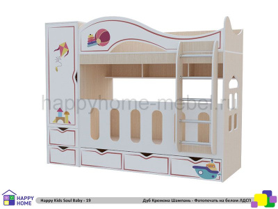 ДВУХЪЯРУСНАЯ КРОВАТЬ HAPPY KIDS SOUL BABY-19 180Х80