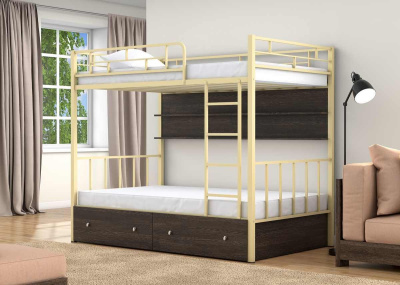 ДВУХЪЯРУСНАЯ МЕТАЛЛИЧЕСКАЯ КРОВАТЬ ВАЛЕНСИЯ 120 С ПОЛКАМИ И ЯЩИКАМИ