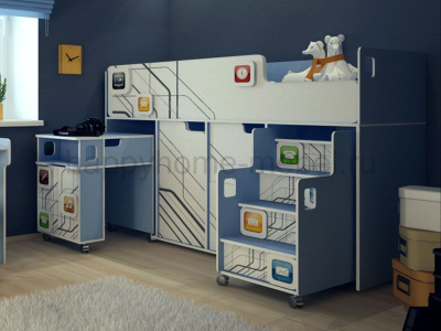 Низкая кровать-чердак Felicita Trend M-4 для мальчика 3-9 лет
