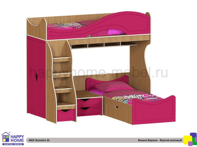 УГЛОВАЯ ДВУХЪЯРУСНАЯ КРОВАТЬ BAMBINI 35 МДФ