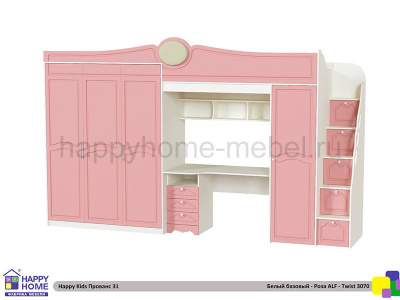 HAPPY KIDS ПРОВАНС 31: ШКАФ-КРОВАТЬ 180X140 И КРОВАТЬ-ЧЕРДАК 70Х180 С РАБОЧИМ МЕСТОМ