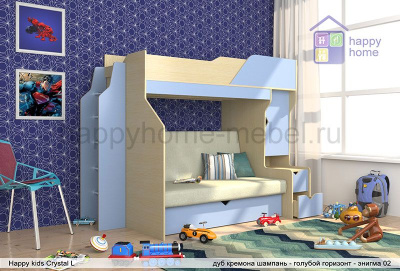 Двухъярусная кровать-чердак с диваном Happy kids Crystal L