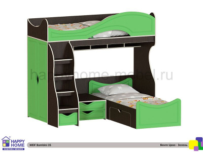УГЛОВАЯ ДВУХЪЯРУСНАЯ КРОВАТЬ BAMBINI 35 МДФ