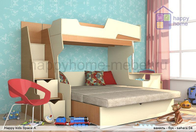Двухъярусная кровать-чердак с диваном Happy kids Space A