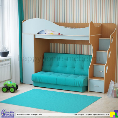 ДВУХЪЯРУСНАЯ КРОВАТЬ С ДИВАНОМ BAMBINI DIVANNO 28 TEMPO (КОРПУС - БУК БАВАРИЯ 1511)