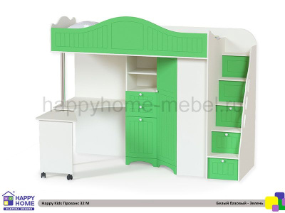 КРОВАТЬ - ЧЕРДАК С РАБОЧЕЙ ЗОНОЙ HAPPY KIDS ПРОВАНС 32М