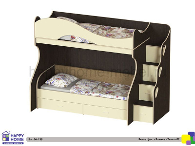 ДВУХЪЯРУСНАЯ КРОВАТЬ BAMBINI 38 С ВЫДВИЖНЫМ НЕЗАВИСИМЫМ НИЖНИМ ЯРУСОМ С ЯЩИКАМИ