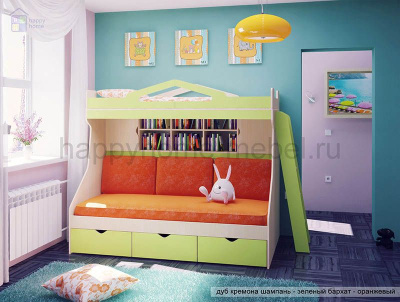 ДВУХЪЯРУСНАЯ КРОВАТЬ С ДИВАНОМ HAPPY KIDS SOFT - 1L