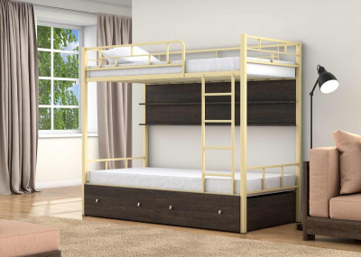 ДВУХЪЯРУСНАЯ МЕТАЛЛИЧЕСКАЯ КРОВАТЬ ВАЛЕНСИЯ 190X90 С ПОЛКАМИ И ЯЩИКАМИ