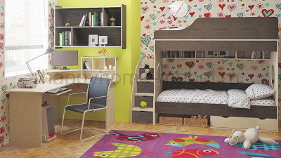 ДВУХЪЯРУСНАЯ КРОВАТЬ ОРБИТА 5 + ЛЕСТНИЦА + СТОЛ + ПОЛКА