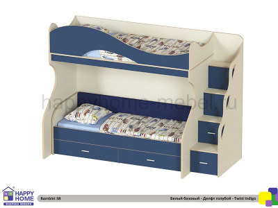 ДВУХЪЯРУСНАЯ КРОВАТЬ BAMBINI 38 С ВЫДВИЖНЫМ НЕЗАВИСИМЫМ НИЖНИМ ЯРУСОМ С ЯЩИКАМИ