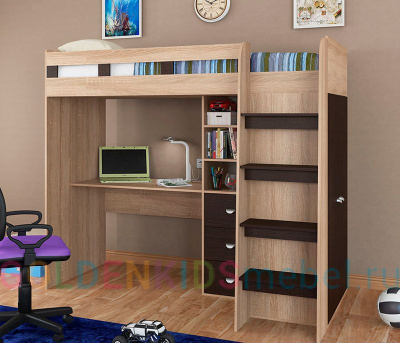 КРОВАТЬ-ЧЕРДАК GOLDEN KIDS 5 (СО ШКАФОМ И РАБОЧИМ МЕСТОМ)