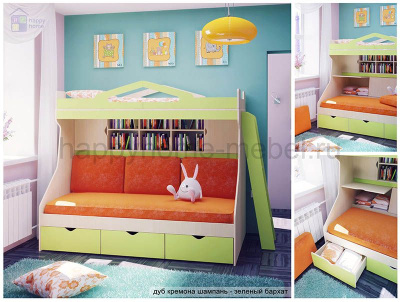 ДВУХЪЯРУСНАЯ КРОВАТЬ С ДИВАНОМ HAPPY KIDS SOFT - 1L
