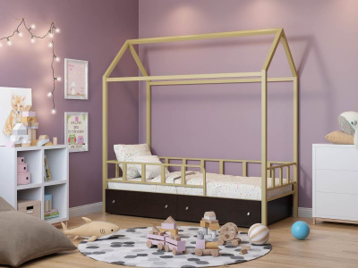 ДЕТСКАЯ МЕТАЛЛИЧЕСКАЯ КРОВАТЬ-ДОМИК РИЧЧИ 190Х90 С ЯЩИКАМИ ВЕНГЕ