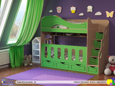 ДВУХЪЯРУСНАЯ КРОВАТЬ С БОРТИКАМИ HAPPY KIDS SOUL BABY-28 МДФ С ФРЕЗЕРОВКОЙ 170Х80