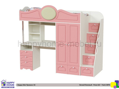 КРОВАТЬ - ЧЕРДАК С РАБОЧЕЙ ЗОНОЙ HAPPY KIDS ПРОВАНС 33 180Х80