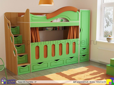 ДВУХЪЯРУСНАЯ КРОВАТЬ HAPPY KIDS SOUL BABY-17 МДФ 180Х80