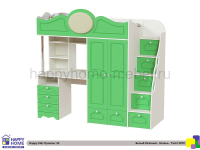 КРОВАТЬ - ЧЕРДАК С РАБОЧЕЙ ЗОНОЙ HAPPY KIDS ПРОВАНС 33 160Х70