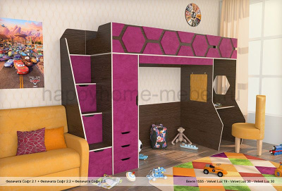 КРОВАТЬ-ЧЕРДАК С ДИВАНОМ ВНИЗУ FELICITA SOFT 2 TEXTILE СО СТУЛОМ