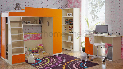 КРОВАТЬ-ЧЕРДАК BAMBINI 12 + СТЕЛЛАЖ BST + СТОЛ BSK