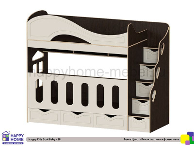 ДВУХЪЯРУСНАЯ КРОВАТЬ С БОРТИКАМИ HAPPY KIDS SOUL BABY-28 МДФ С ФРЕЗЕРОВКОЙ 170Х80