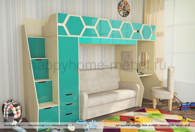 КРОВАТЬ-ЧЕРДАК С ДИВАНОМ ВНИЗУ FELICITA SOFT 2 TEXTILE СО СТУЛОМ