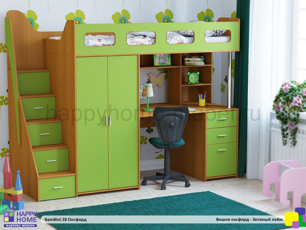 КРОВАТЬ-ЧЕРДАК BAMBINI 28 190 (КОРПУС - ВИШНЯ ОКСФОРД)