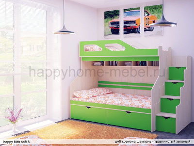 ДВУХЪЯРУСНАЯ КРОВАТЬ С ДИВАНОМ HAPPY KIDS SOFT - 8A