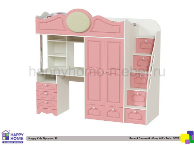 КРОВАТЬ - ЧЕРДАК С РАБОЧЕЙ ЗОНОЙ HAPPY KIDS ПРОВАНС 33 160Х70