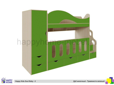 ДВУХЪЯРУСНАЯ КРОВАТЬ HAPPY KIDS SOUL BABY-2 160Х70