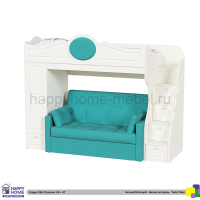КРОВАТЬ - ЧЕРДАК С ДИВАНОМ HAPPY KIDS ПРОВАНС 45 + 47 (TWIST BLUE)