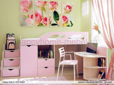 НИЗКАЯ КРОВАТЬ-ЧЕРДАК HAPPY KIDS K-10А С БОРТОМ SIDE-3