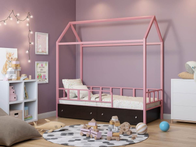 ДЕТСКАЯ МЕТАЛЛИЧЕСКАЯ КРОВАТЬ-ДОМИК РИЧЧИ 190Х90 С ЯЩИКАМИ ВЕНГЕ