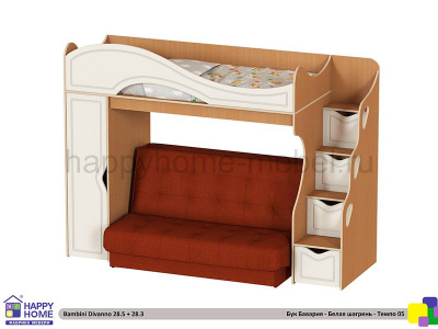ДВУХЪЯРУСНАЯ КРОВАТЬ С ДИВАНОМ BAMBINI DIVANNO 28 MDF TEMPO