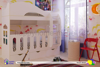 БЕЛАЯ ДВУХЪЯРУСНАЯ КРОВАТЬ HAPPY KIDS SOUL BABY 180Х80