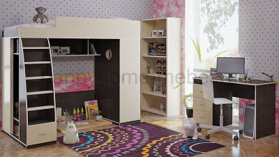 КРОВАТЬ-ЧЕРДАК BAMBINI 12 + СТЕЛЛАЖ BST + СТОЛ BSK